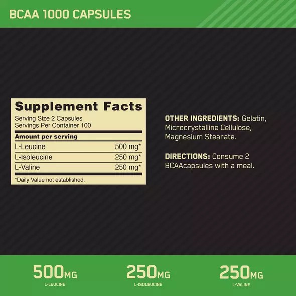 Optimum Nutrition BCAA 1000 200 Capsules (100 Servings) Pakistan | 639-XQDVPB