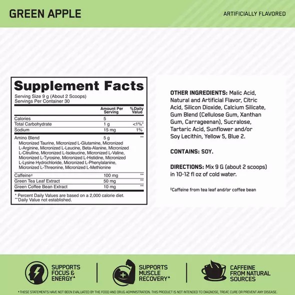 Optimum Nutrition ESSENTIAL AMIN.O. ENERGY® Green Apple 0.6 lb (30 Servings) Pakistan | 058-BZTPMI