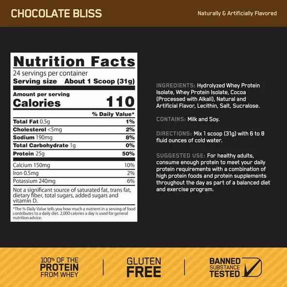 Optimum Nutrition GOLD STANDARD® 100% Isolate Chocolate Bliss 3 lb (44 Servings) Pakistan | 276-EYKOIZ