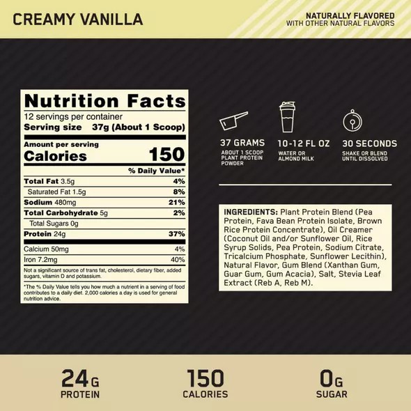 Optimum Nutrition GOLD STANDARD® 100% Plant Creamy Vanilla 0.98 lb (12 Servings) Pakistan | 819-GQOPFS