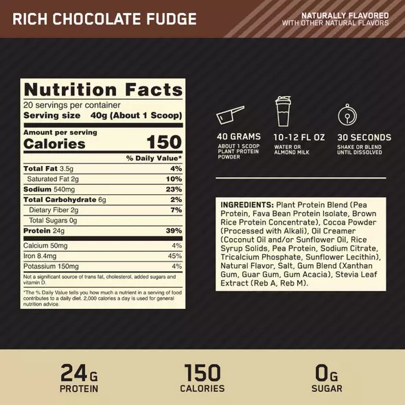 Optimum Nutrition GOLD STANDARD® 100% Plant Rich Chocolate Fudge 1.06 lb (12 Servings) Pakistan | 075-ELCDMW