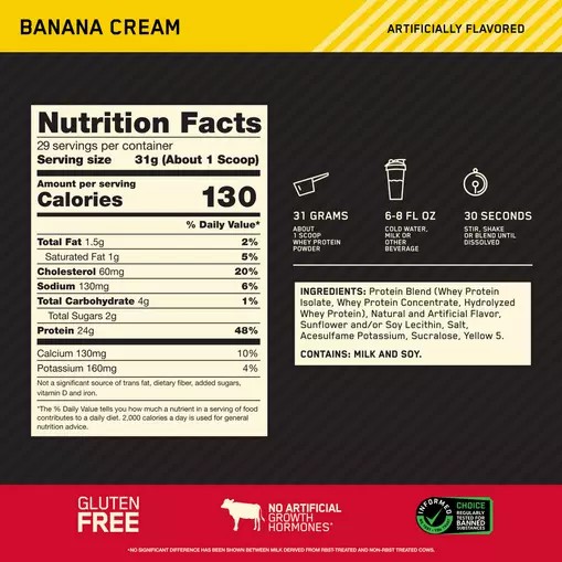 Optimum Nutrition GOLD STANDARD 100% WHEY™ Banana Cream 2 lb (29 Servings) Pakistan | 967-MZQCSY