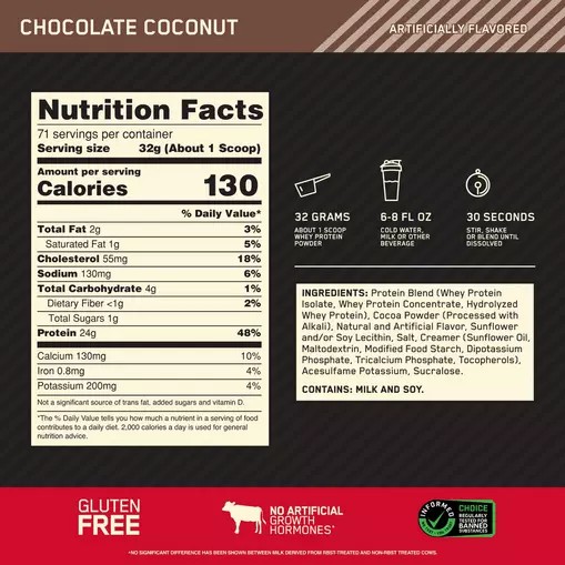 Optimum Nutrition GOLD STANDARD 100% WHEY™ Chocolate Coconut 5 lb (71 Servings) Pakistan | 819-FXQTWA