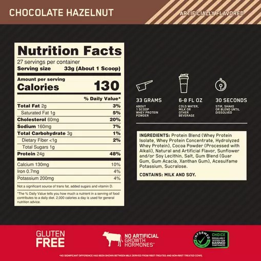 Optimum Nutrition GOLD STANDARD 100% WHEY™ Chocolate Hazelnut 2 lb (27 Servings) Pakistan | 341-JBZKCO