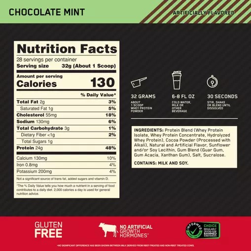 Optimum Nutrition GOLD STANDARD 100% WHEY™ Chocolate Mint 2 lb (28 Servings) Pakistan | 732-ETRPJI