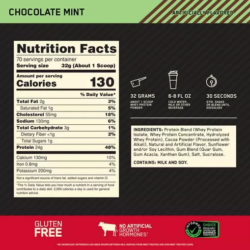 Optimum Nutrition GOLD STANDARD 100% WHEY™ Chocolate Mint 5 lb (70 Servings) Pakistan | 630-EXYRPH