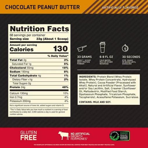 Optimum Nutrition GOLD STANDARD 100% WHEY™ Chocolate Peanut Butter 1.5 lb (22 Servings) Pakistan | 629-INPMYZ