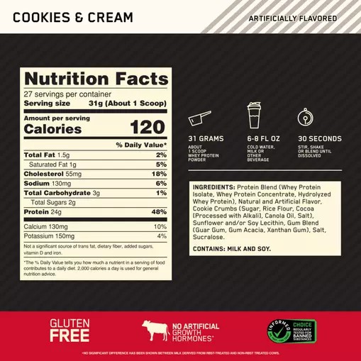 Optimum Nutrition GOLD STANDARD 100% WHEY™ Cookies & Cream 2 lb (27 Servings) Pakistan | 760-KXIEBF