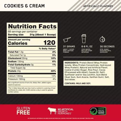 Optimum Nutrition GOLD STANDARD 100% WHEY™ Cookies & Cream 5 lb (68 Servings) Pakistan | 418-EUHQID