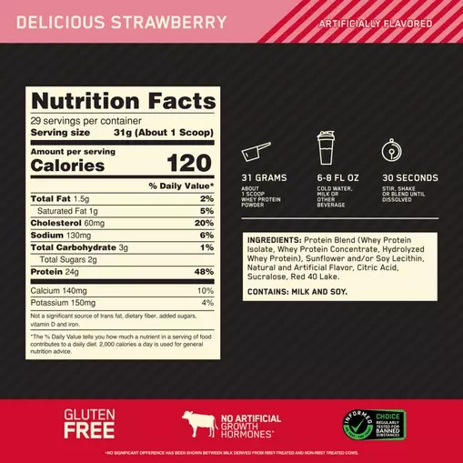 Optimum Nutrition GOLD STANDARD 100% WHEY™ Delicious Strawberry 2 lb (29 Servings) Pakistan | 397-YMFLJQ