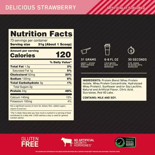 Optimum Nutrition GOLD STANDARD 100% WHEY™ Delicious Strawberry 5 lb (73 Servings) Pakistan | 518-FQCPJZ