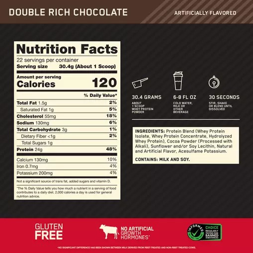 Optimum Nutrition GOLD STANDARD 100% WHEY™ Double Rich Chocolate 1.5 lb (22 Servings) Pakistan | 107-YJRHLA