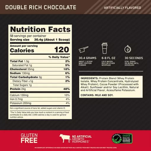 Optimum Nutrition GOLD STANDARD 100% WHEY™ Double Rich Chocolate 4 lb (58 Servings) Pakistan | 147-HUCITN