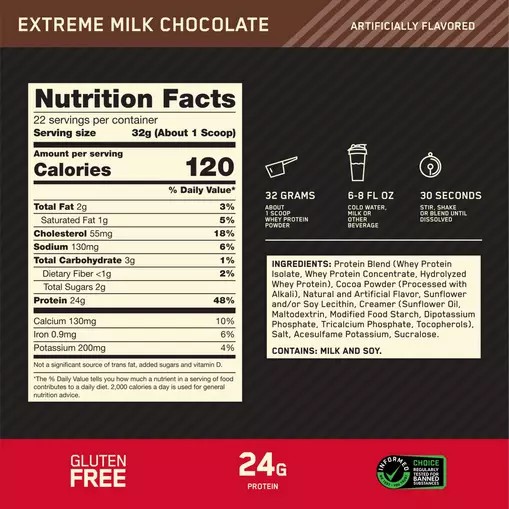 Optimum Nutrition GOLD STANDARD 100% WHEY™ Extreme Milk Chocolate 1.5 lb (22 Servings) Pakistan | 381-QWARMI