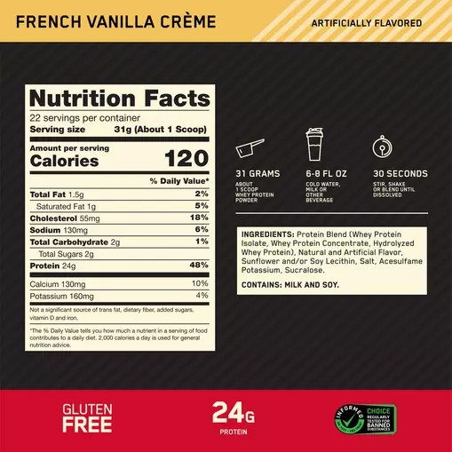 Optimum Nutrition GOLD STANDARD 100% WHEY™ French Vanilla Creme 1.5 lb (22 Servings) Pakistan | 417-KQATZB