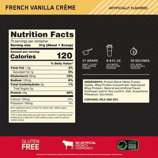 Optimum Nutrition GOLD STANDARD 100% WHEY™ French Vanilla Creme 5 lb (73 Servings) Pakistan | 924-FHLYDO