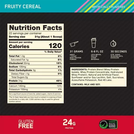 Optimum Nutrition GOLD STANDARD 100% WHEY™ Fruity Cereal 1.5 lb (22 Servings) Pakistan | 813-GXHATZ