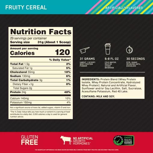 Optimum Nutrition GOLD STANDARD 100% WHEY™ Fruity Cereal 2 lb (29 Servings) Pakistan | 340-DKJUGM