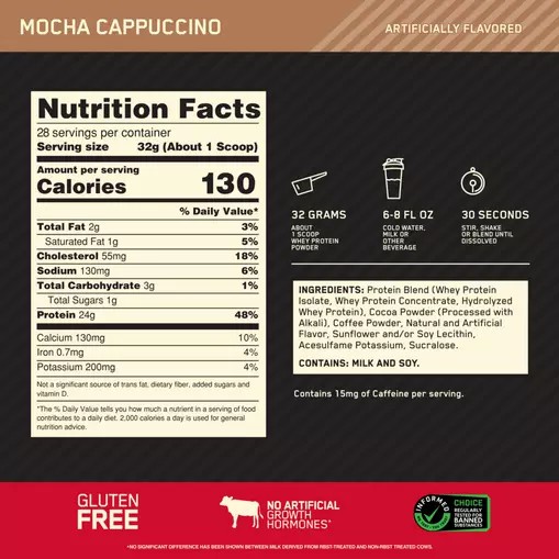 Optimum Nutrition GOLD STANDARD 100% WHEY™ Mocha Cappuccino 2 lb (28 Servings) Pakistan | 195-EJUAIR