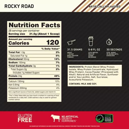 Optimum Nutrition GOLD STANDARD 100% WHEY™ Rocky Road 2 lb (28 Servings) Pakistan | 624-FGWMZN