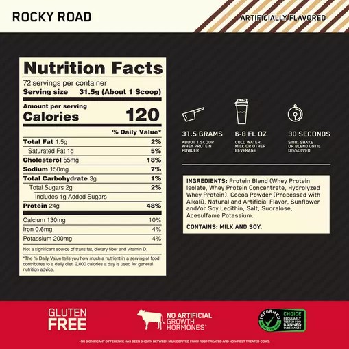 Optimum Nutrition GOLD STANDARD 100% WHEY™ Rocky Road 5 lb (72 Servings) Pakistan | 239-BITMXW