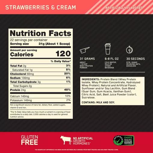 Optimum Nutrition GOLD STANDARD 100% WHEY™ Strawberries & Cream 1.5 lb (22 Servings) Pakistan | 364-LIBVEX