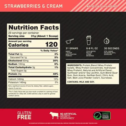 Optimum Nutrition GOLD STANDARD 100% WHEY™ Strawberries & Cream 2 lb (29 Servings) Pakistan | 037-SJIFBG