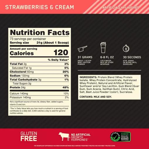 Optimum Nutrition GOLD STANDARD 100% WHEY™ Strawberries & Cream 5 lb (73 Servings) Pakistan | 562-SYEZDH