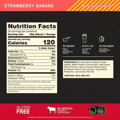 Optimum Nutrition GOLD STANDARD 100% WHEY™ Strawberry Banana 2 lb (30 Servings) Pakistan | 412-OXGTHM