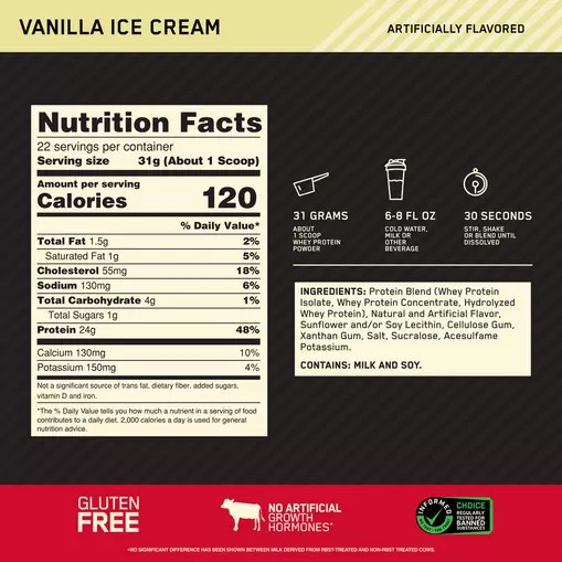 Optimum Nutrition GOLD STANDARD 100% WHEY™ Vanilla Ice Cream 1.5 lb (22 Servings) Pakistan | 712-EYJGHM