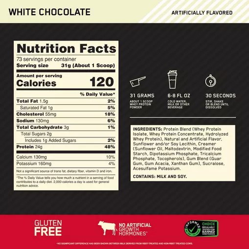 Optimum Nutrition GOLD STANDARD 100% WHEY™ White Chocolate 5 lb (73 Servings) Pakistan | 715-YTFPHG