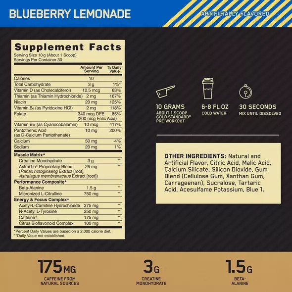 Optimum Nutrition GOLD STANDARD® Pre-Workout Blueberry Lemonade 0.66 lb (30 Servings) Pakistan | 731-BSXZLH