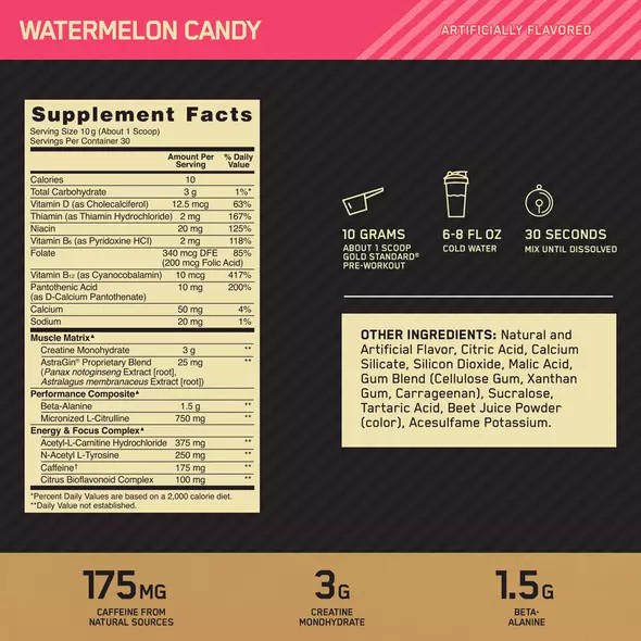 Optimum Nutrition GOLD STANDARD® Pre-Workout Watermelon 0.66 lb (30 Servings) Pakistan | 695-AOLZCJ