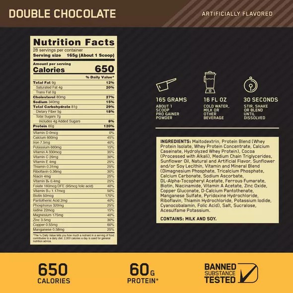 Optimum Nutrition GOLD STANDARD® Pro Gainer Double Chocolate 5.09 lb (14 Servings) Pakistan | 358-PJMZUO