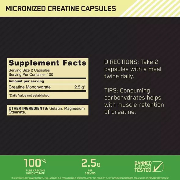 Optimum Nutrition Micronized Creatine Capsules 200 Capsules (100 Servings) Pakistan | 067-BNTZPW