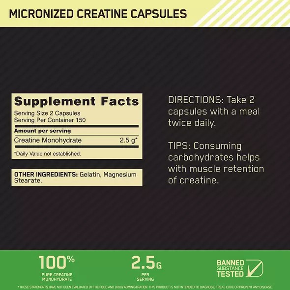 Optimum Nutrition Micronized Creatine Capsules 300 Capsules (150 Servings) Pakistan | 895-QFVJBW