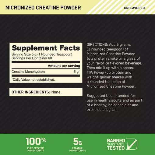 Optimum Nutrition Micronized Creatine Powder Unflavored 0.66 lb (60 Servings) Pakistan | 104-FLJPGM