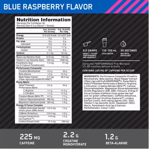 Optimum Nutrition Performance Pre-Workout Blue Raspberry 285g Pakistan | 189-ZUCSRJ