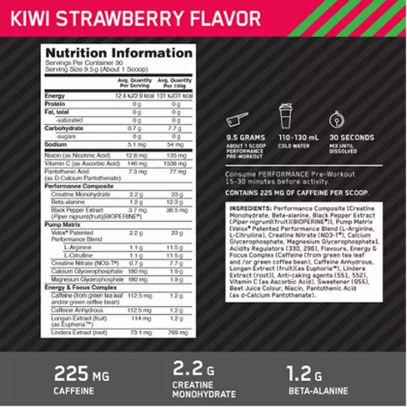 Optimum Nutrition Performance Pre-Workout Kiwi Strawberry 285g Pakistan | 032-AHWBPC