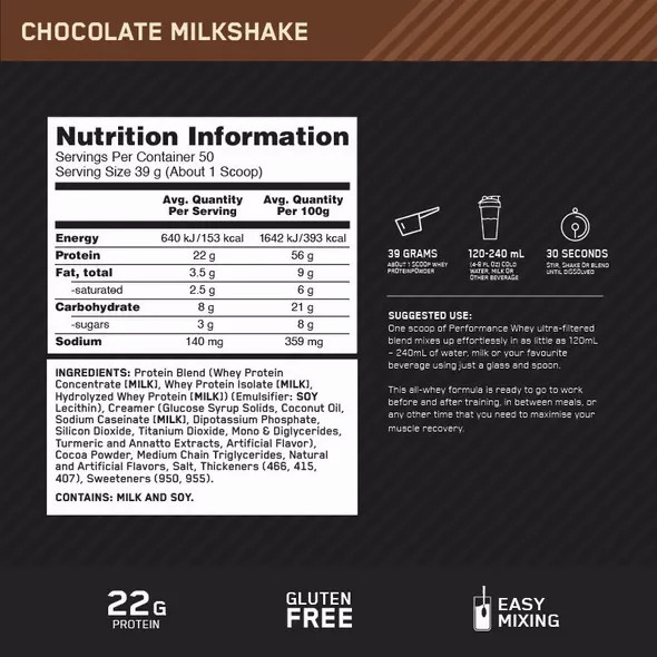 Optimum Nutrition Performance Whey Chocolate 1.95kg Pakistan | 456-JURATV