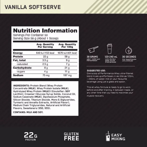 Optimum Nutrition Performance Whey Vanilla 1.95kg Pakistan | 475-OSMBRG