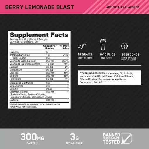 Optimum Nutrition Platinum Igniter Berry Lemonade Blast 0.84 lb (20 Servings) Pakistan | 642-IYFNOM