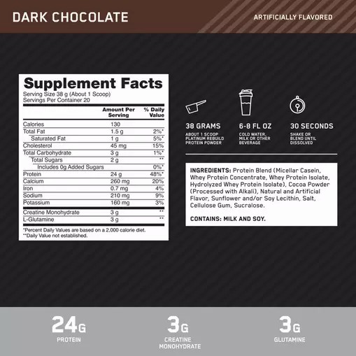 Optimum Nutrition Platinum Rebuild Dark Chocolate 1.67 lb (20 Servings) Pakistan | 123-YEKVLD