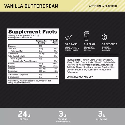 Optimum Nutrition Platinum Rebuild Vanilla Buttercream 1.63 lb (20 Servings) Pakistan | 952-LFWHZI