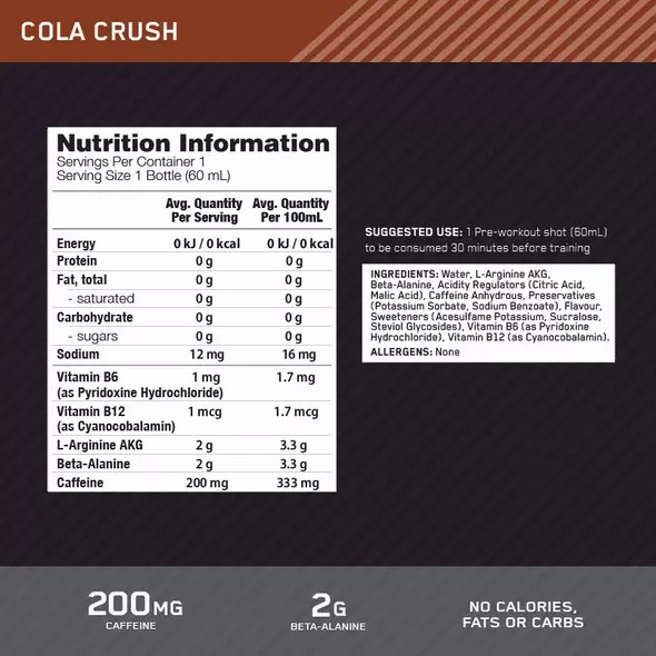 Optimum Nutrition Pure Pre 200 Pre-Workout Shot Cola 60ml (12 shots) Pakistan | 685-QCZKEV