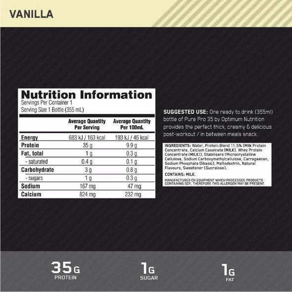 Optimum Nutrition Pure Pro 35 Vanilla 355ml (6 bottles) Pakistan | 542-FWLHZT